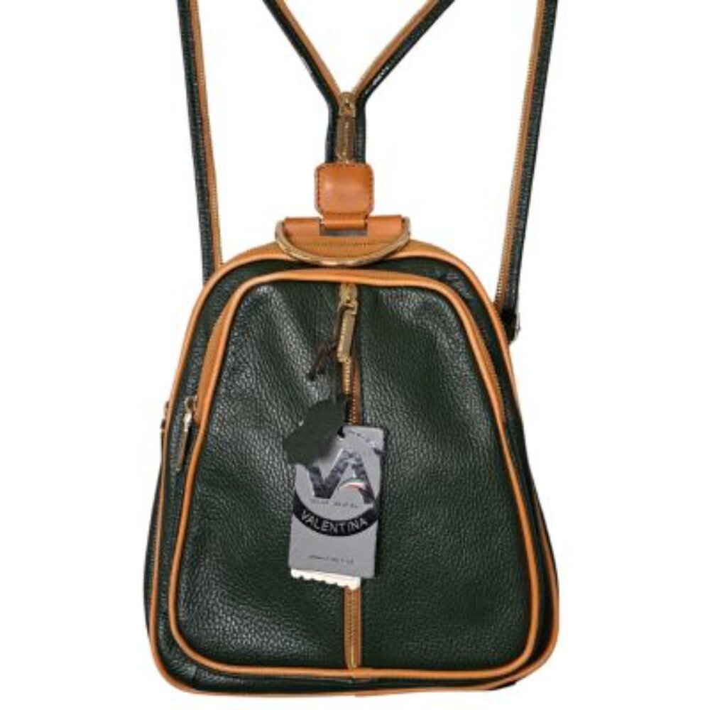 Valentina Dark Green and Tan Leather Backpack